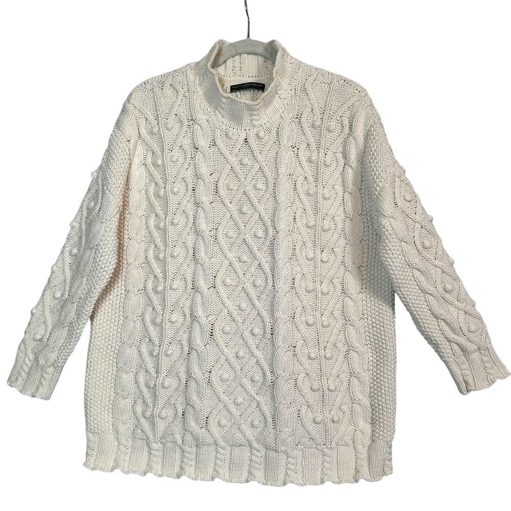 Peruvian Connection Womens Sweater M/L Pima Cotton Chunky Cable Knit Popcorn